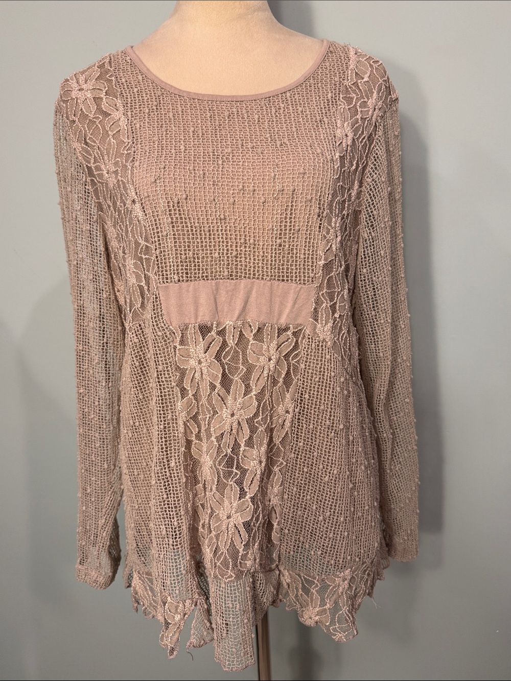 Indigo Soul floral lace  Knit Long Sleeve Top Size L